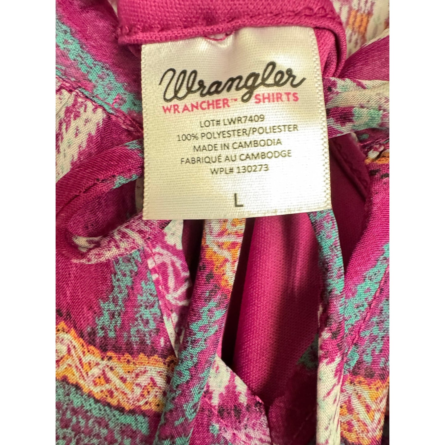 Wrangler Pink 3/4 Sleeve Blouse Women's Large