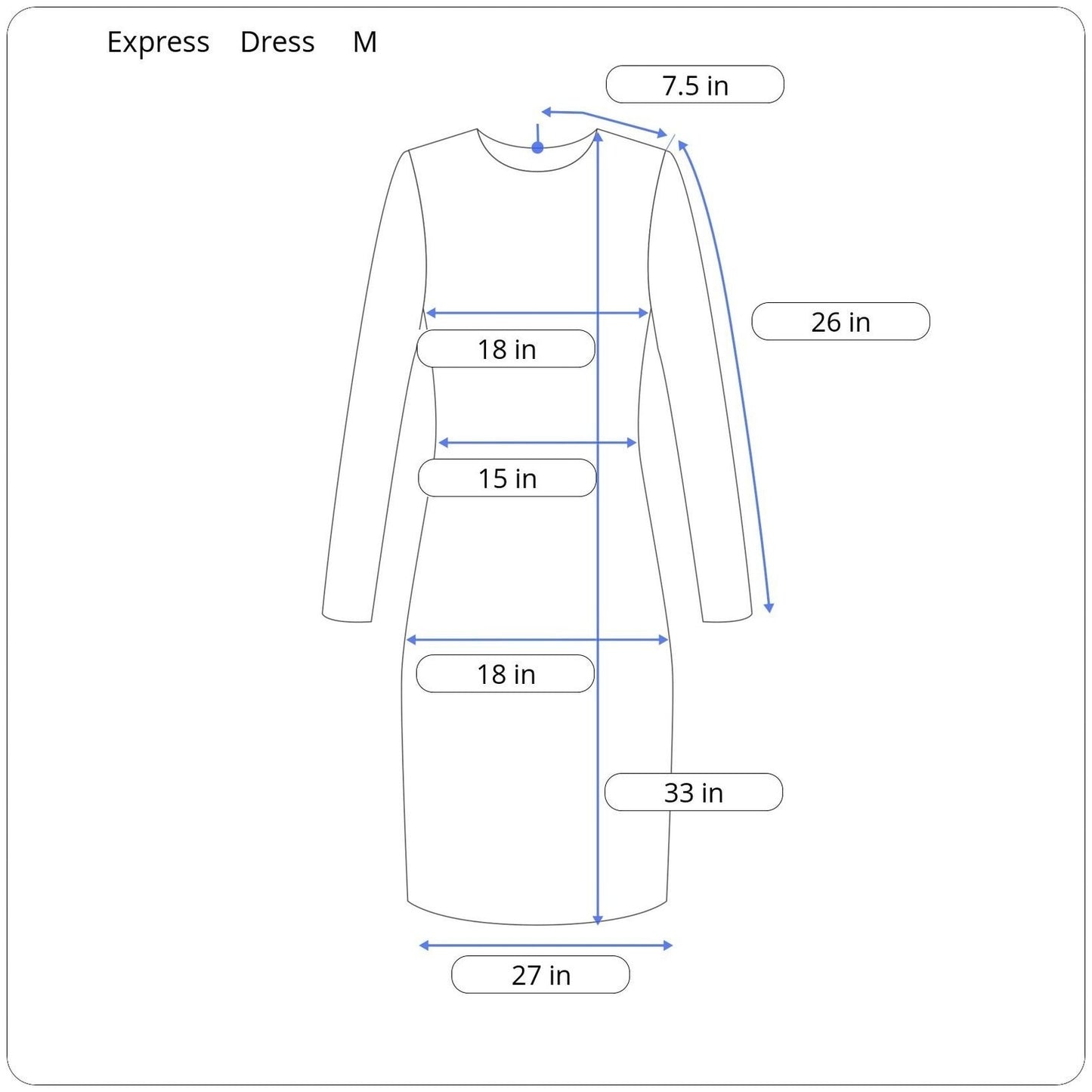 Express Long Sleeve Knee Length Dress Women Size Medium