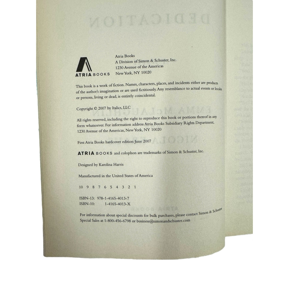 Dedication by Emma McLaughlin and Nicola Kraus Atria Books Hardcover - Image 11