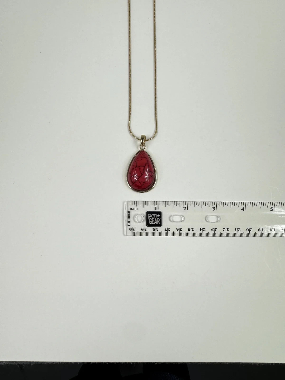 Fashion Jewelry Gold Toned Red Teardrop Pendant Women's Necklace - Gold - Image 3