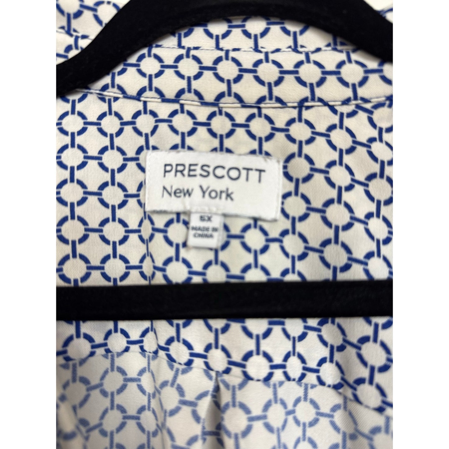 Prescott New York White & Blue 3/4 Sleeve Button Up Blouse Women's 5X