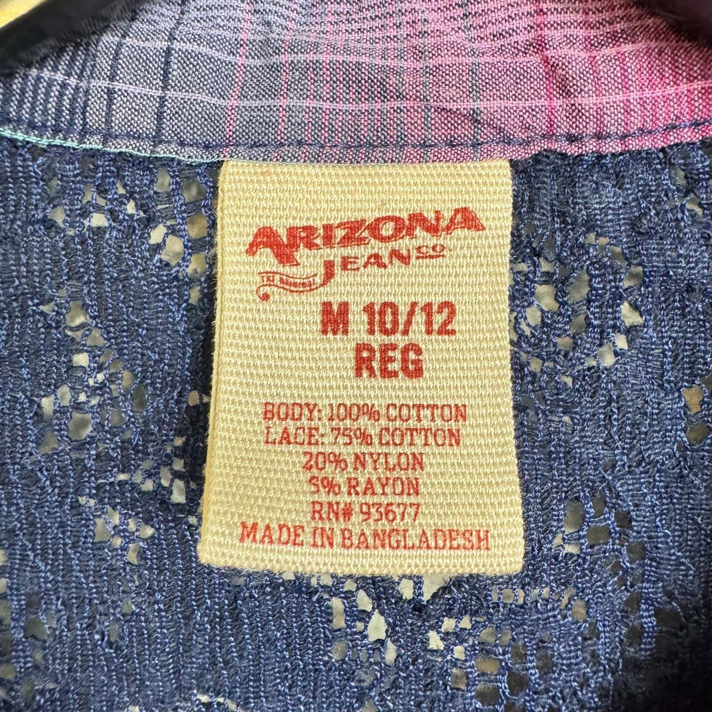 Arizona Jeans Pink And Blue Long Sleeve Buton Up Blouse Girl's Size Medium