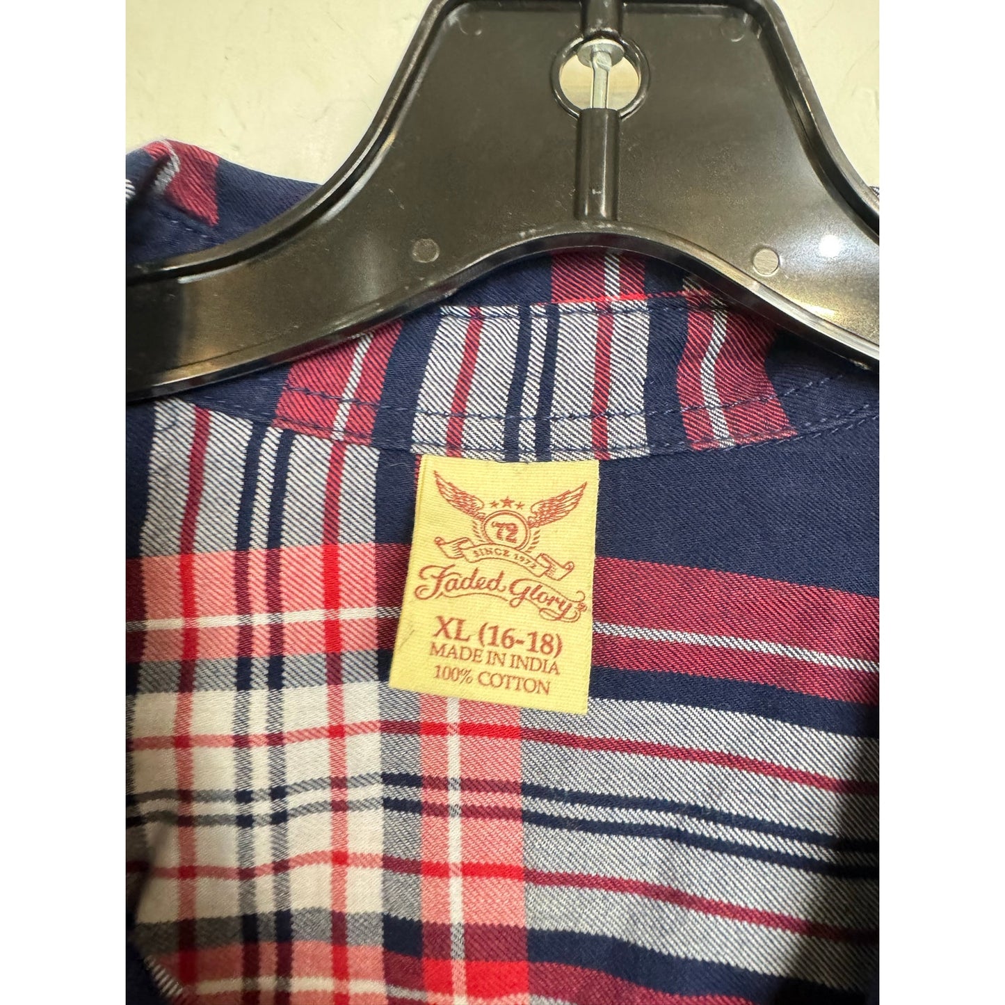 Faded Glory Blue & Red Long Sleeve Button Up Shirt Women's XL