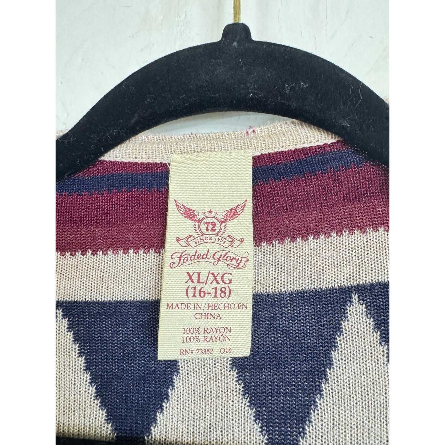 Faded Glory Blue, Red & Beige Long Sleeve Cardigan Women's XL