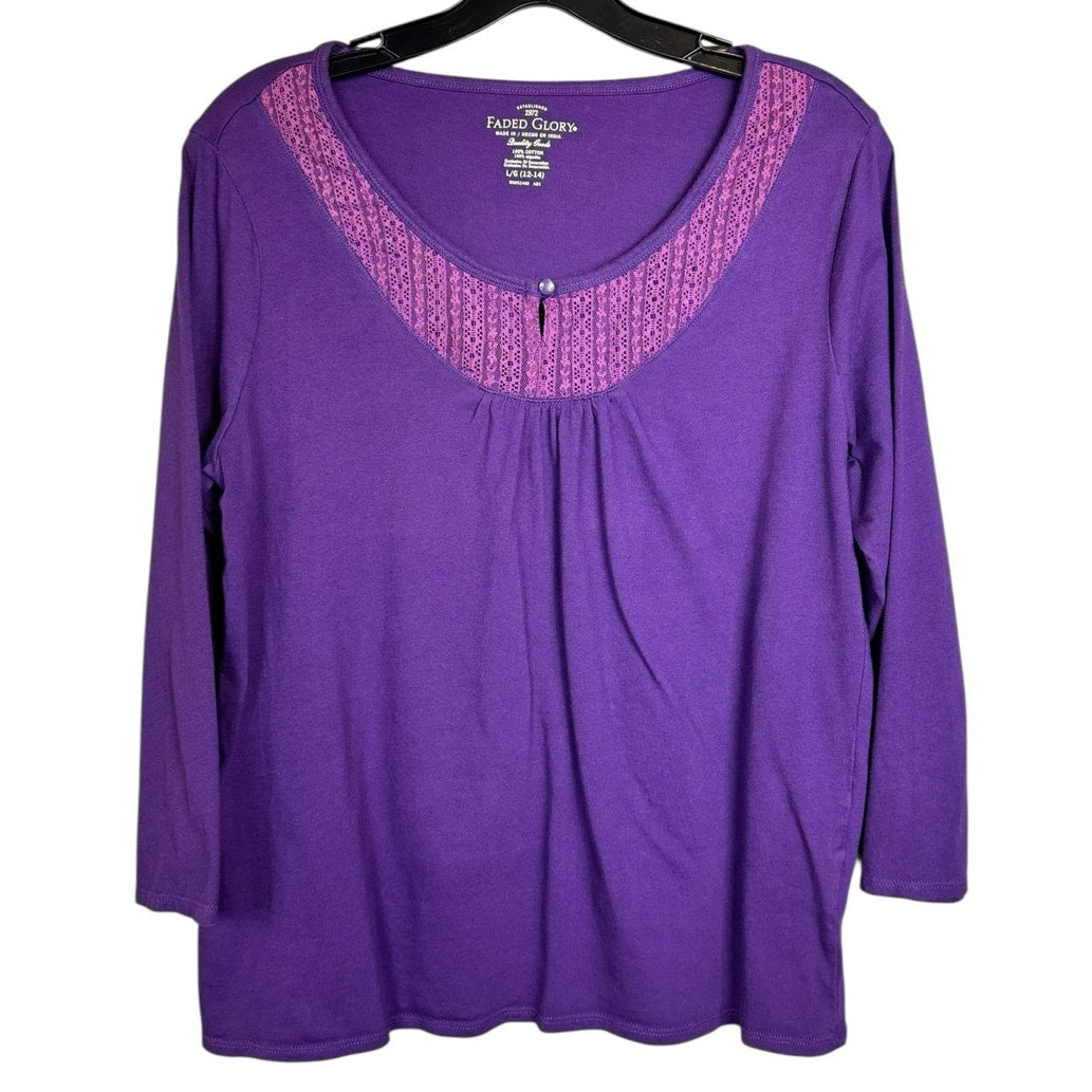 Faded Glory 3/4 Sleeve Top Women's Size Large