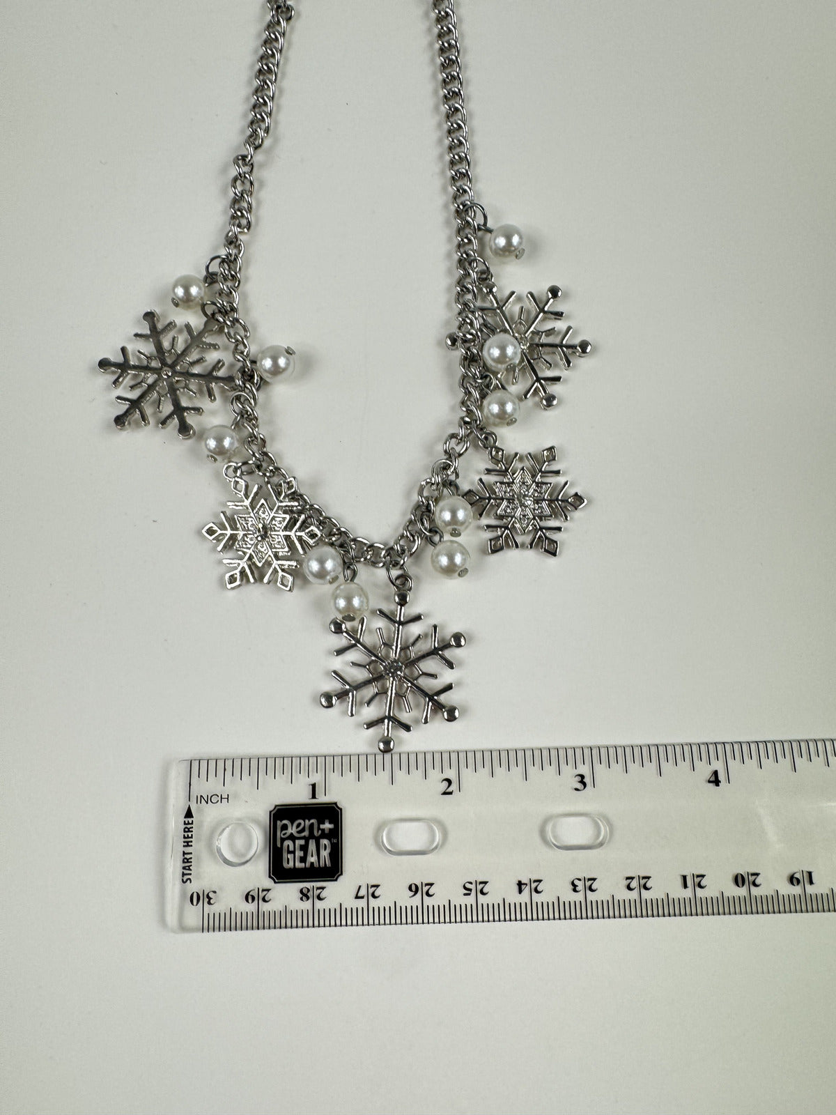 Fashion Jewelry Silver Toned Snowflake with Pearl Beads Women's Necklace