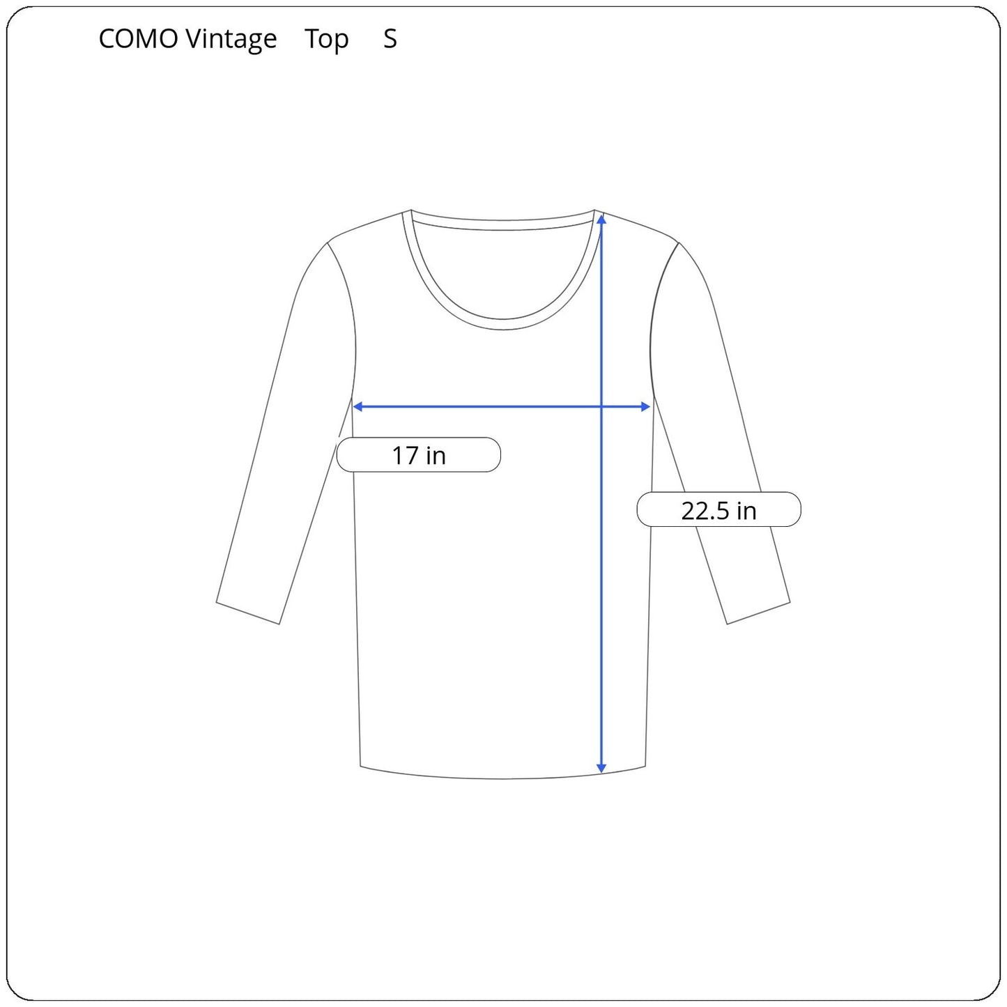 COMO Vintage 3/4 Sleeve Top Women's Size Small