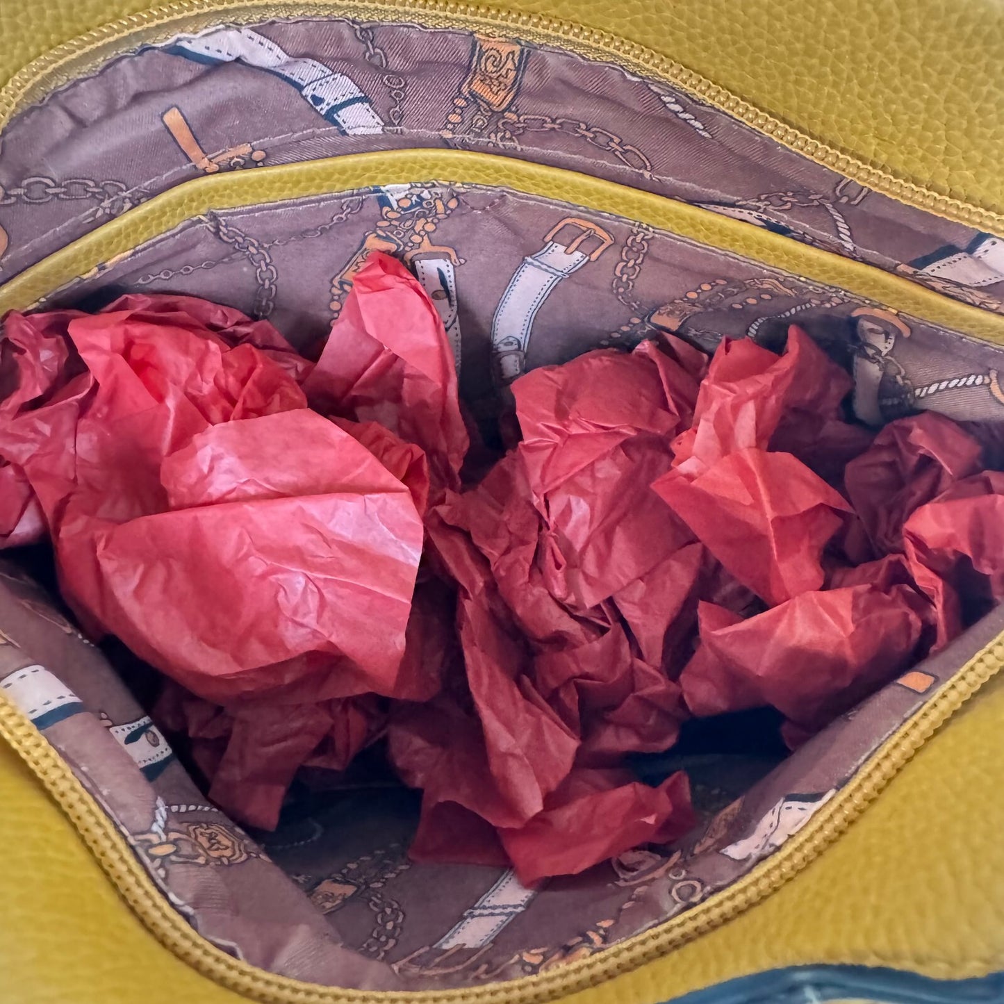 Mustard yellow handbag gold hardware