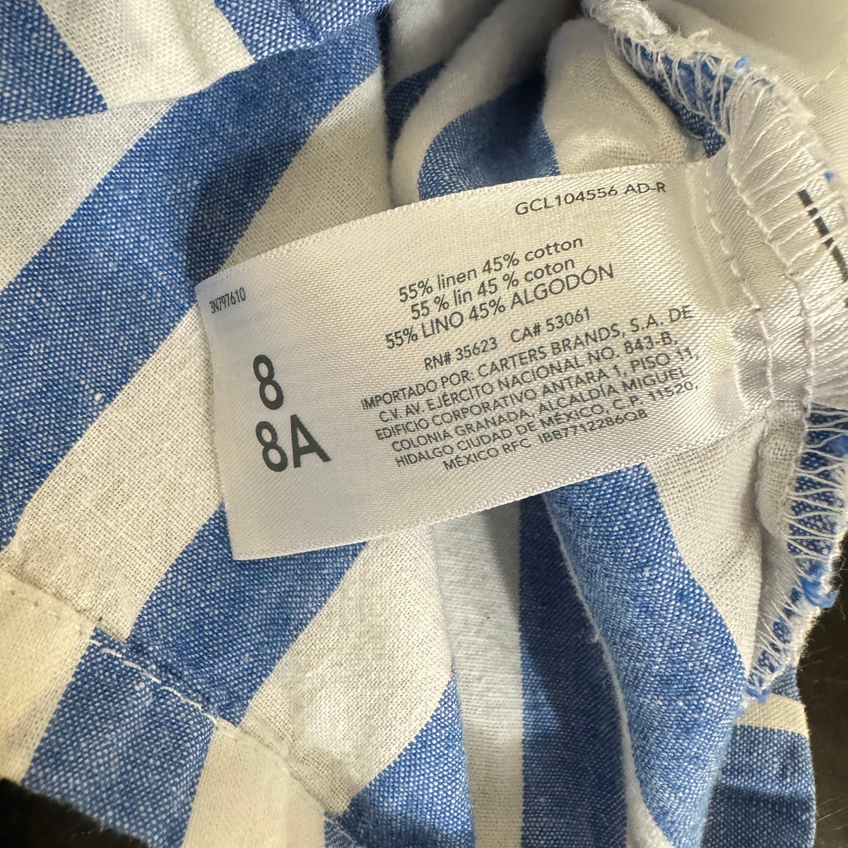 Carter's Blue White Striped Romper Size 8 - Image 4