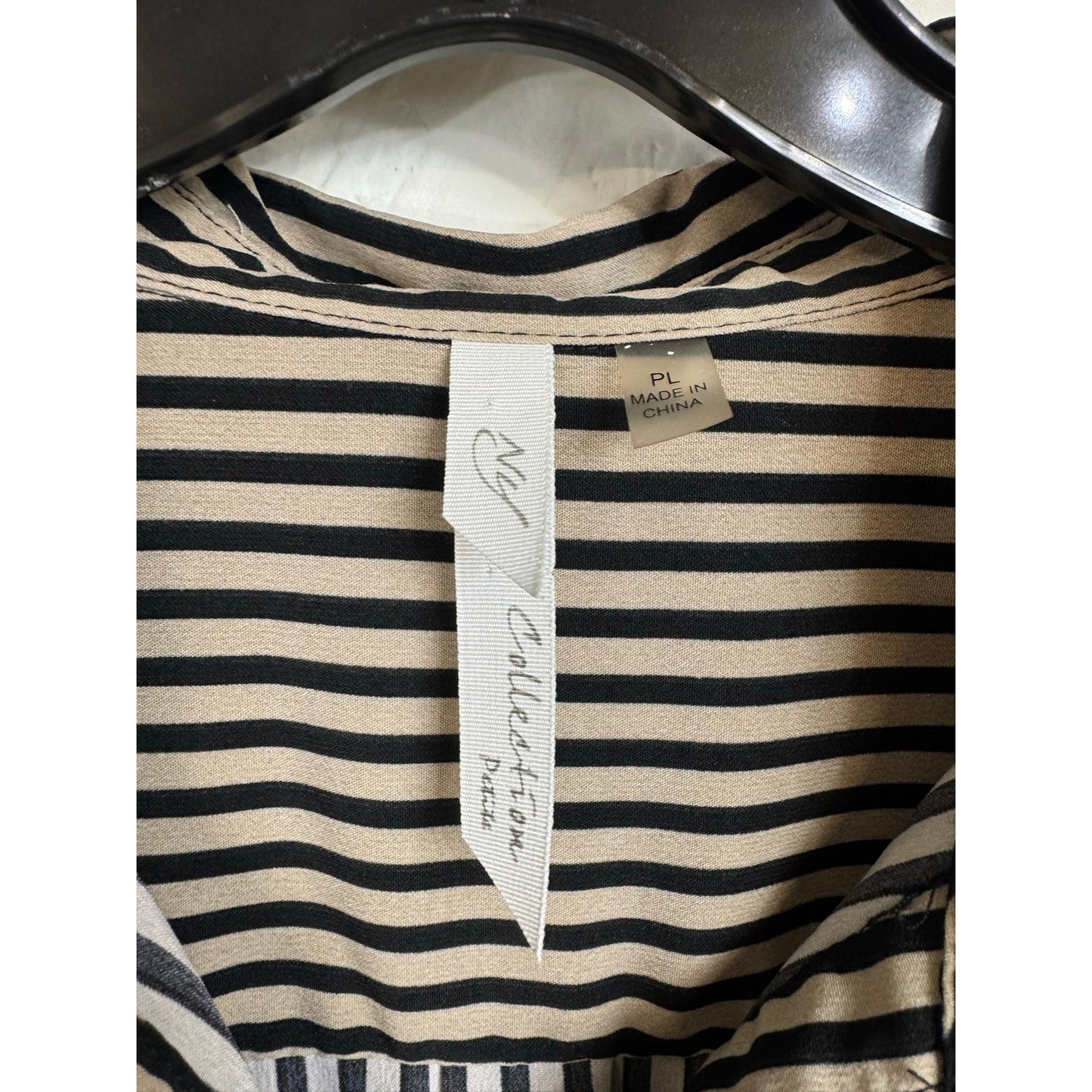 Ny Collection Beige & Black Button Up Long Sleeve Blouse Women's Large Petite