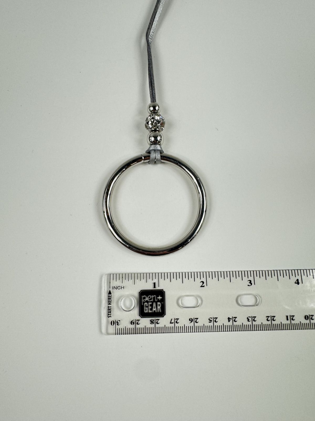 Fashion Jewelry Silver Toned Beads & Hoop On Faux Leather Cord Women's Necklace