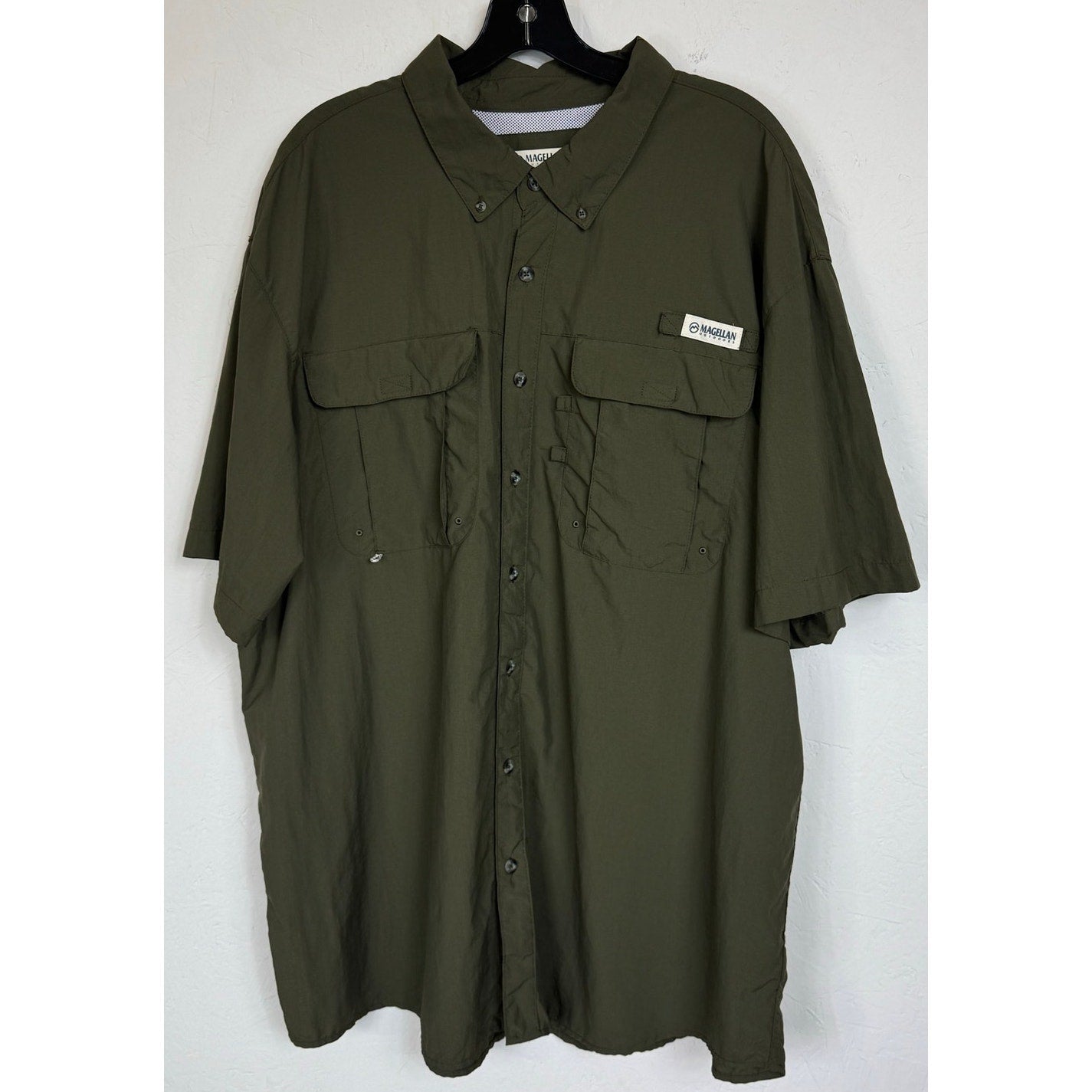Magellan Green Button Up Short Sleeve Shirt Men's 2XL