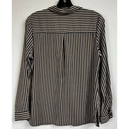 Ny Collection Beige & Black Button Up Long Sleeve Blouse Women's Large Petite
