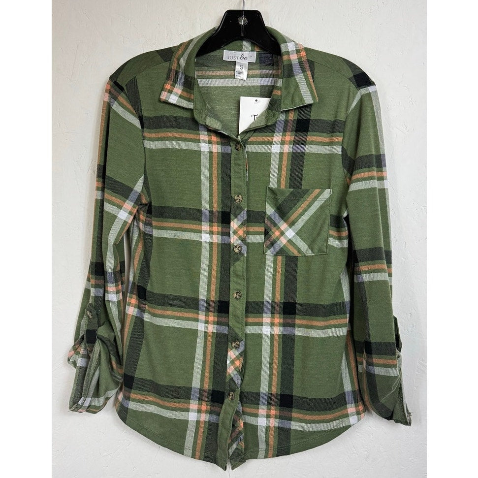 Just Be ... Green Long Sleeve Button Up Blouse Women's Small