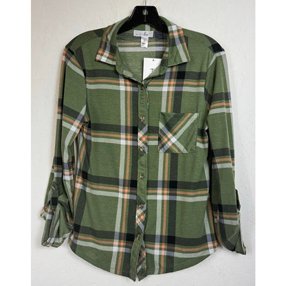 Just Be ... Green Long Sleeve Button Up Blouse Women's Small
