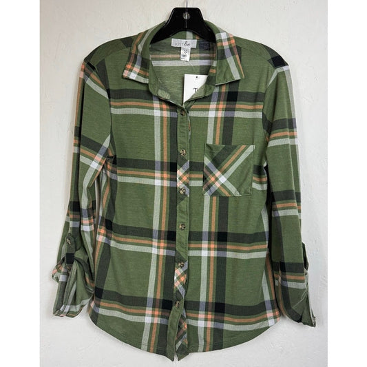 Just Be ... Green Long Sleeve Button Up Blouse Women's Small