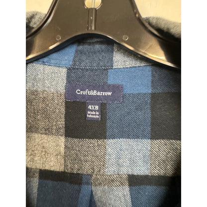 Croft & Barrow Blue & Gray Plaid Long Sleeve Button Up Shirt Men's 4XB