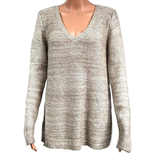 BB Dakota Medium V-Neck Long Sleeve Beige Knit Sweater Pullover - Image 1