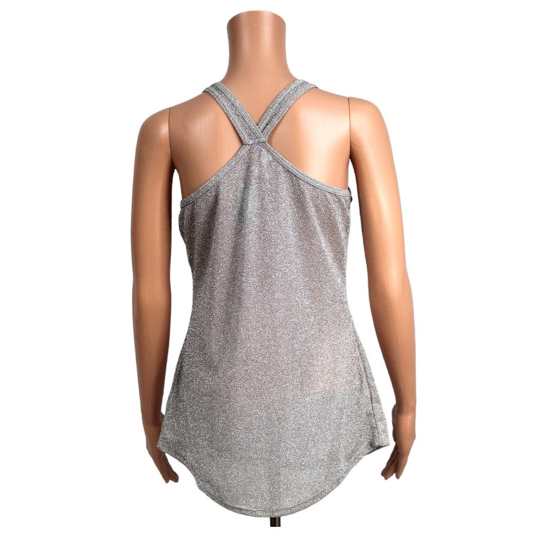 Studio Y Medium Silver Metallic Polyester Spandex Tank Top Criss-Cross Back - Image 3
