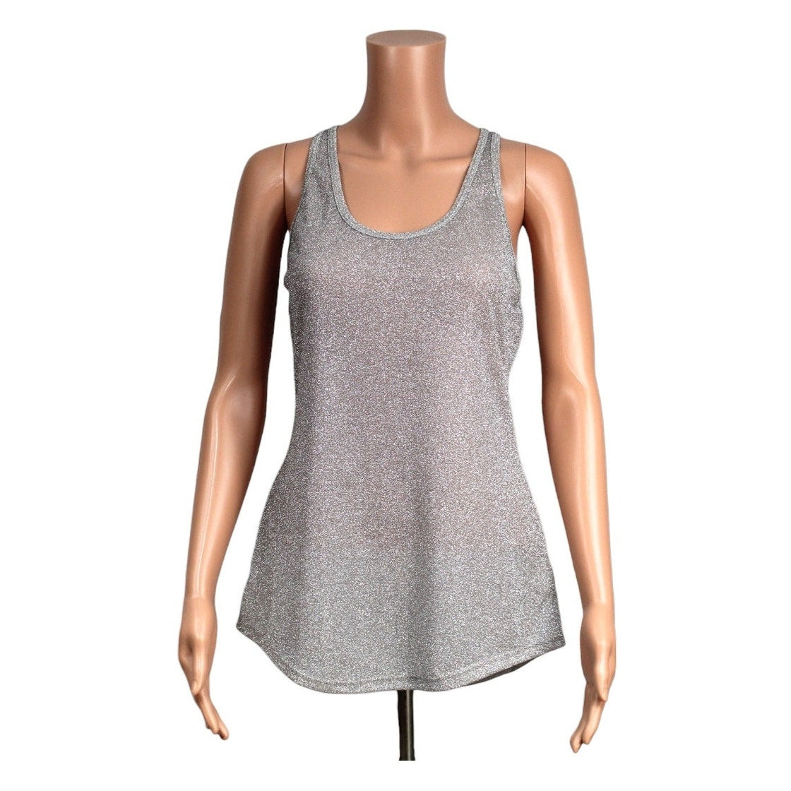 Studio Y Medium Silver Metallic Polyester Spandex Tank Top Criss-Cross Back - Image 1