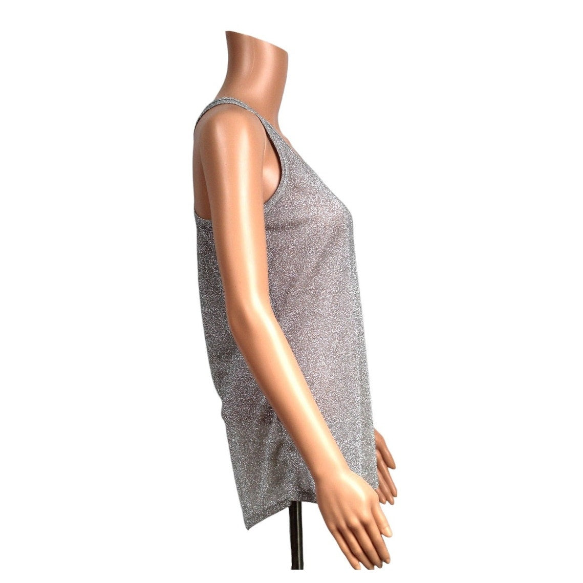 Studio Y Medium Silver Metallic Polyester Spandex Tank Top Criss-Cross Back - Image 2