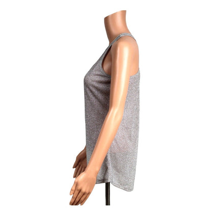 Studio Y Medium Silver Metallic Polyester Spandex Tank Top Criss-Cross Back - Image 4