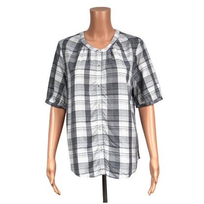 Universal Thread Small Blue White Plaid Rayon Blouse Short Sleeve - Image 1