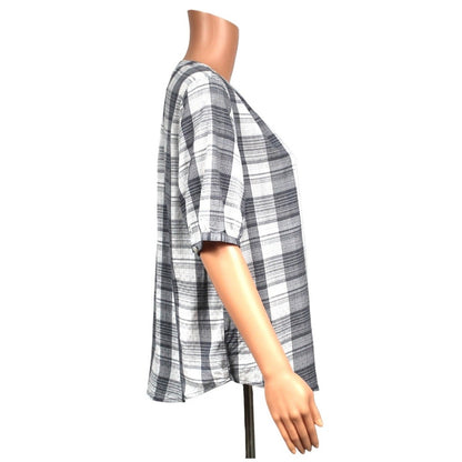 Universal Thread Small Blue White Plaid Rayon Blouse Short Sleeve - Image 2