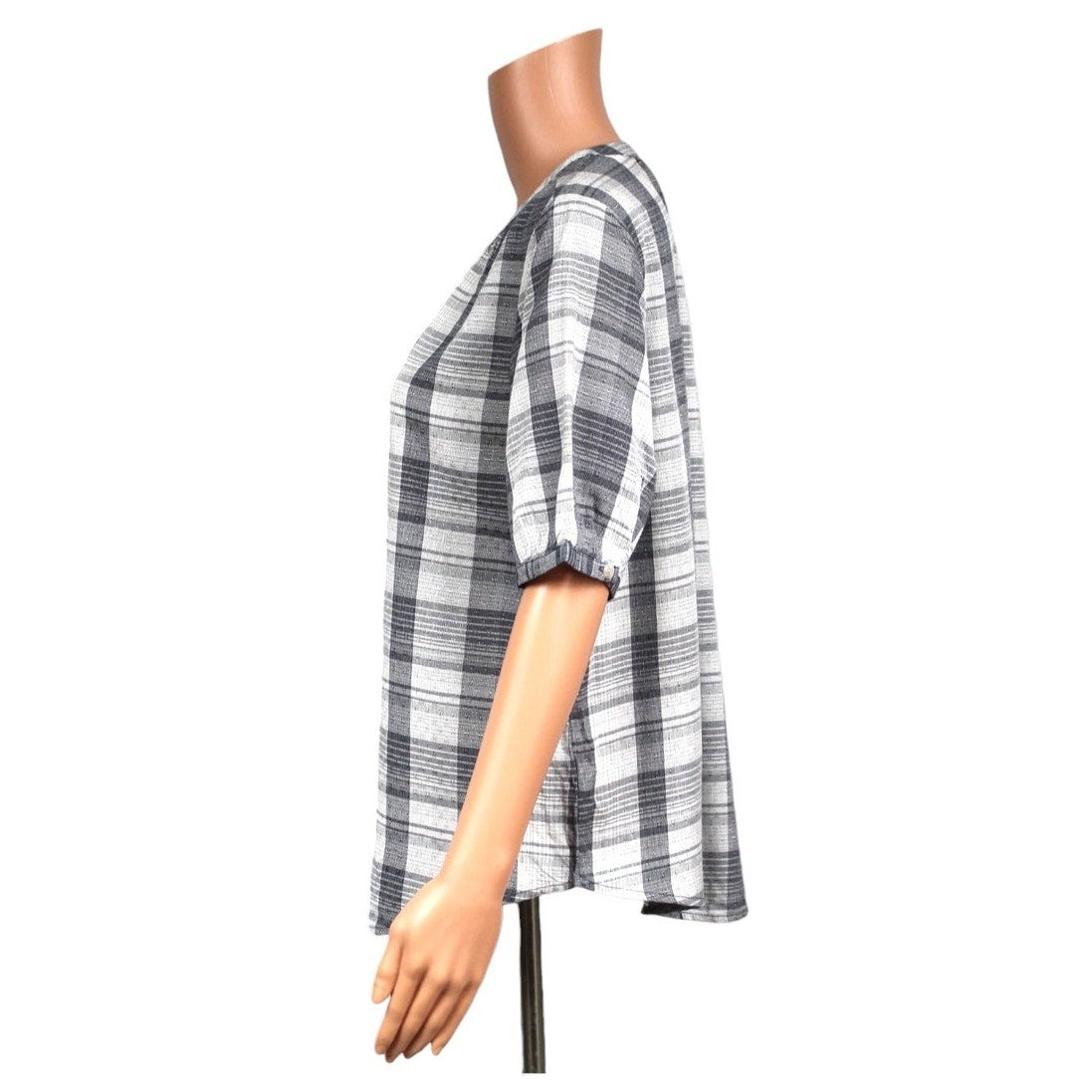 Universal Thread Small Blue White Plaid Rayon Blouse Short Sleeve - Image 4