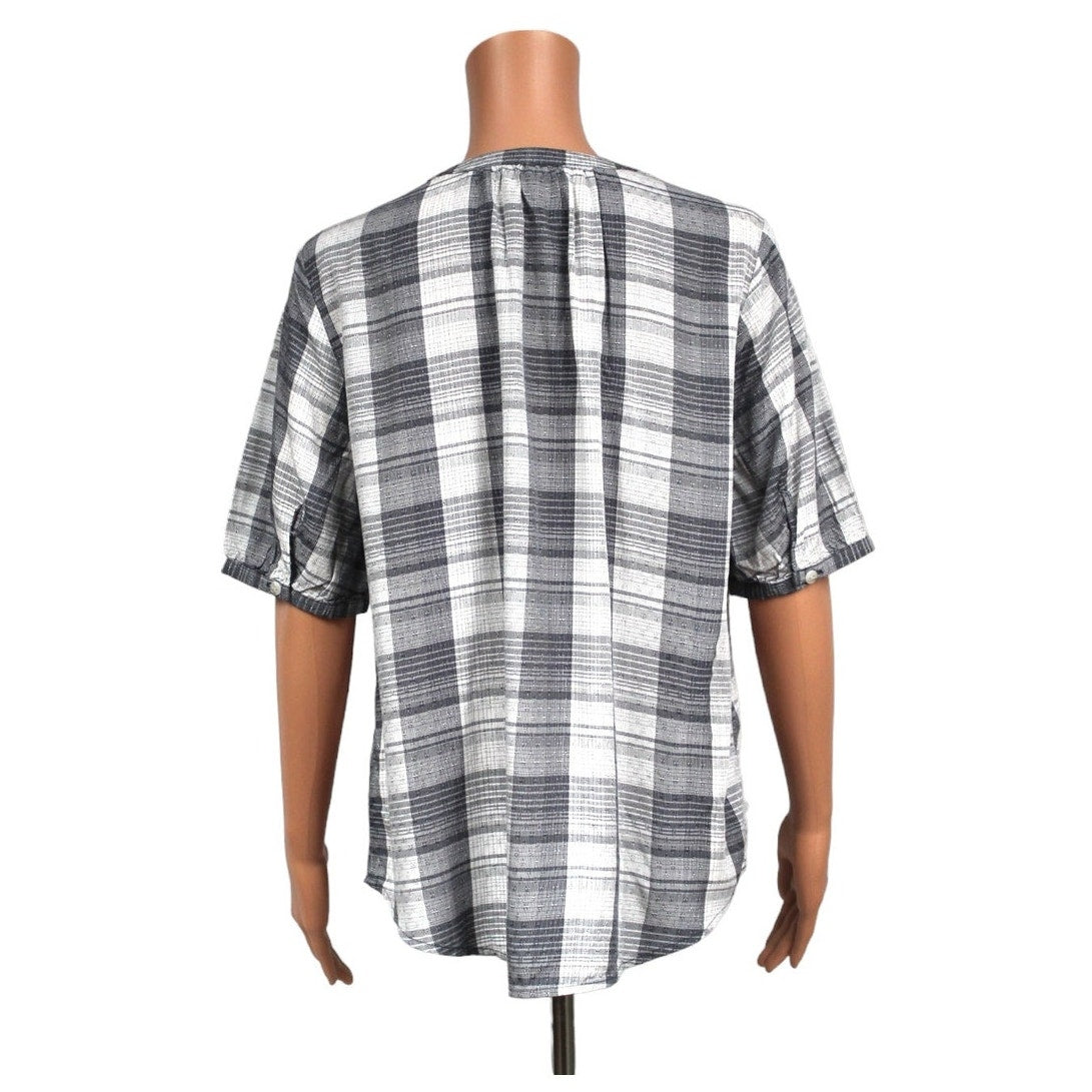 Universal Thread Small Blue White Plaid Rayon Blouse Short Sleeve - Image 3