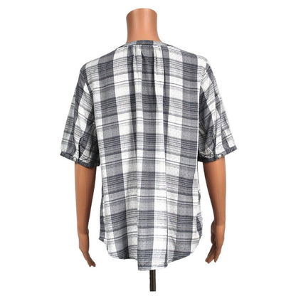 Universal Thread Small Blue White Plaid Rayon Blouse Short Sleeve - Image 3