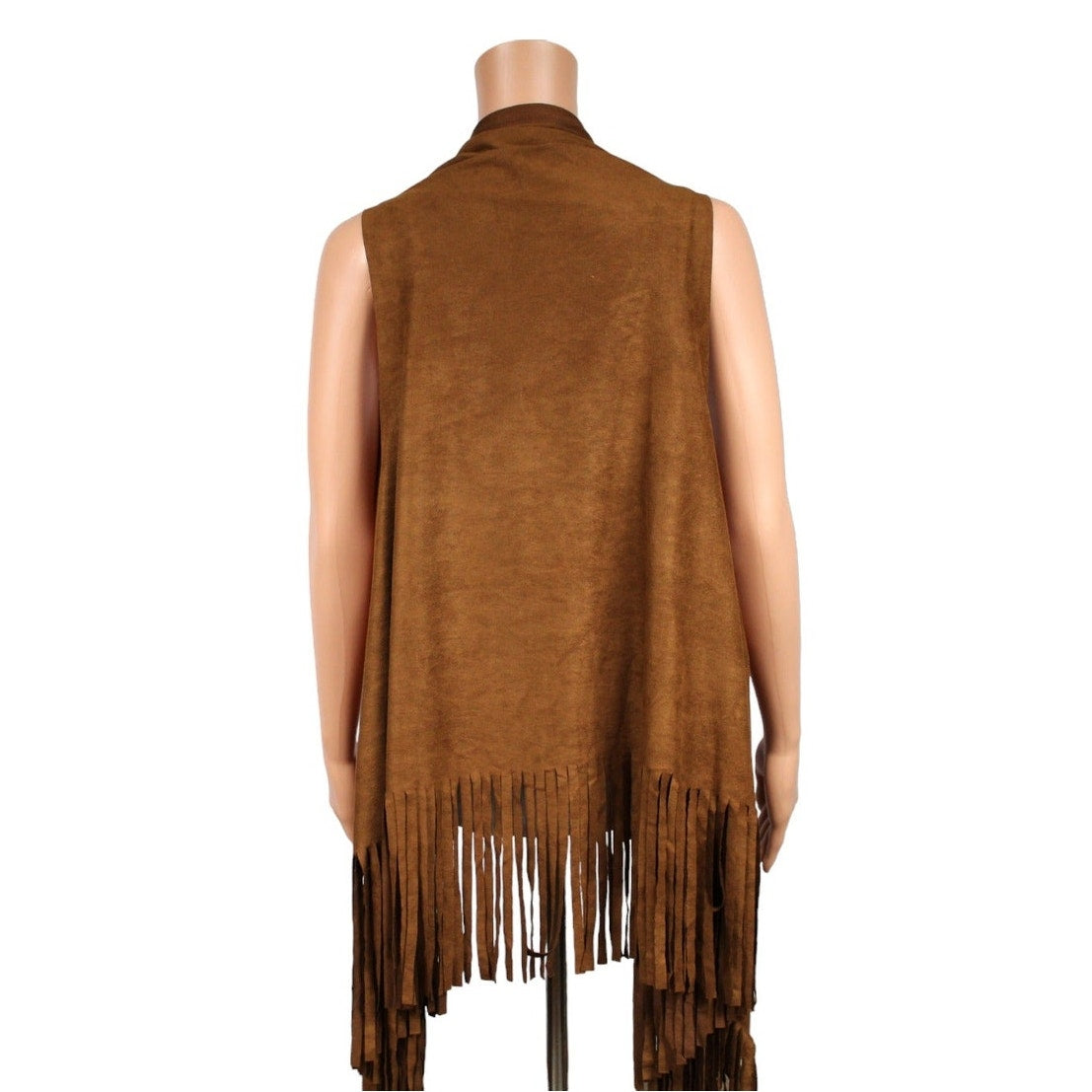 Umgee Small Brown Polyester Suede-Like Fringe Vest Sleeveless Open Front - Image 3