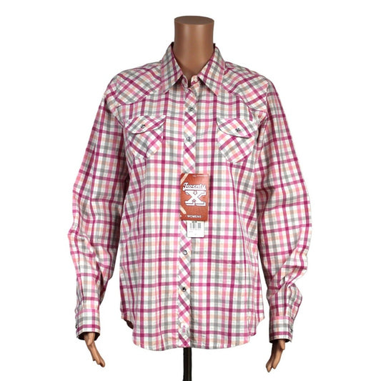 Twenty X Women's Medium Plaid Snap-Up Cotton Shirt Pink White Gray - Image 1