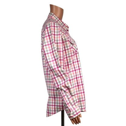 Twenty X Women's Medium Plaid Snap-Up Cotton Shirt Pink White Gray - Image 2