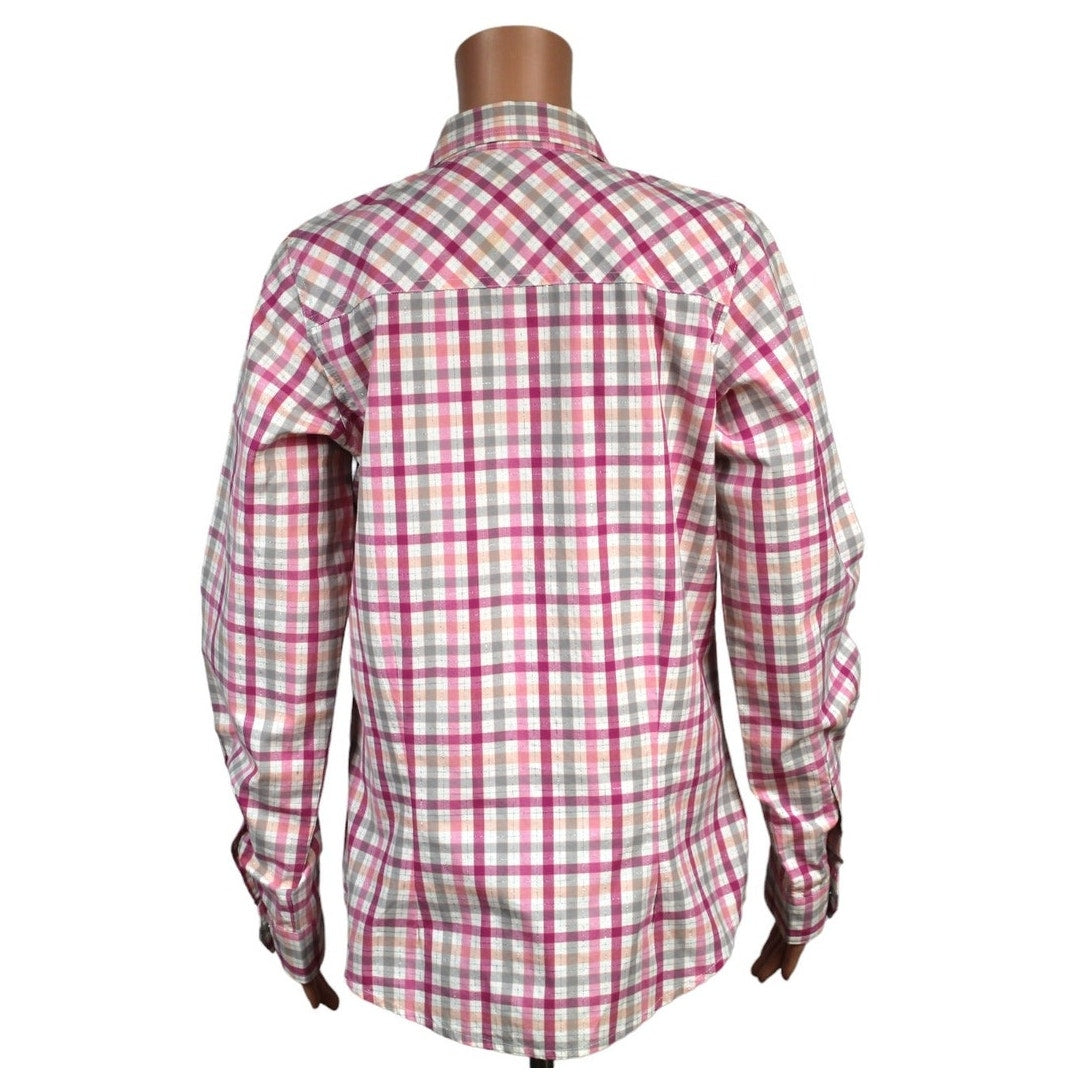 Twenty X Women's Medium Plaid Snap-Up Cotton Shirt Pink White Gray - Image 3