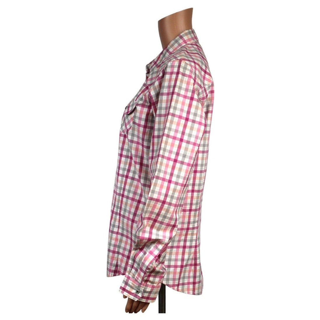 Twenty X Women's Medium Plaid Snap-Up Cotton Shirt Pink White Gray - Image 4