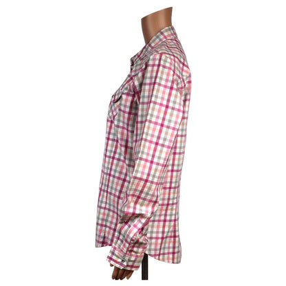 Twenty X Women's Medium Plaid Snap-Up Cotton Shirt Pink White Gray - Image 4