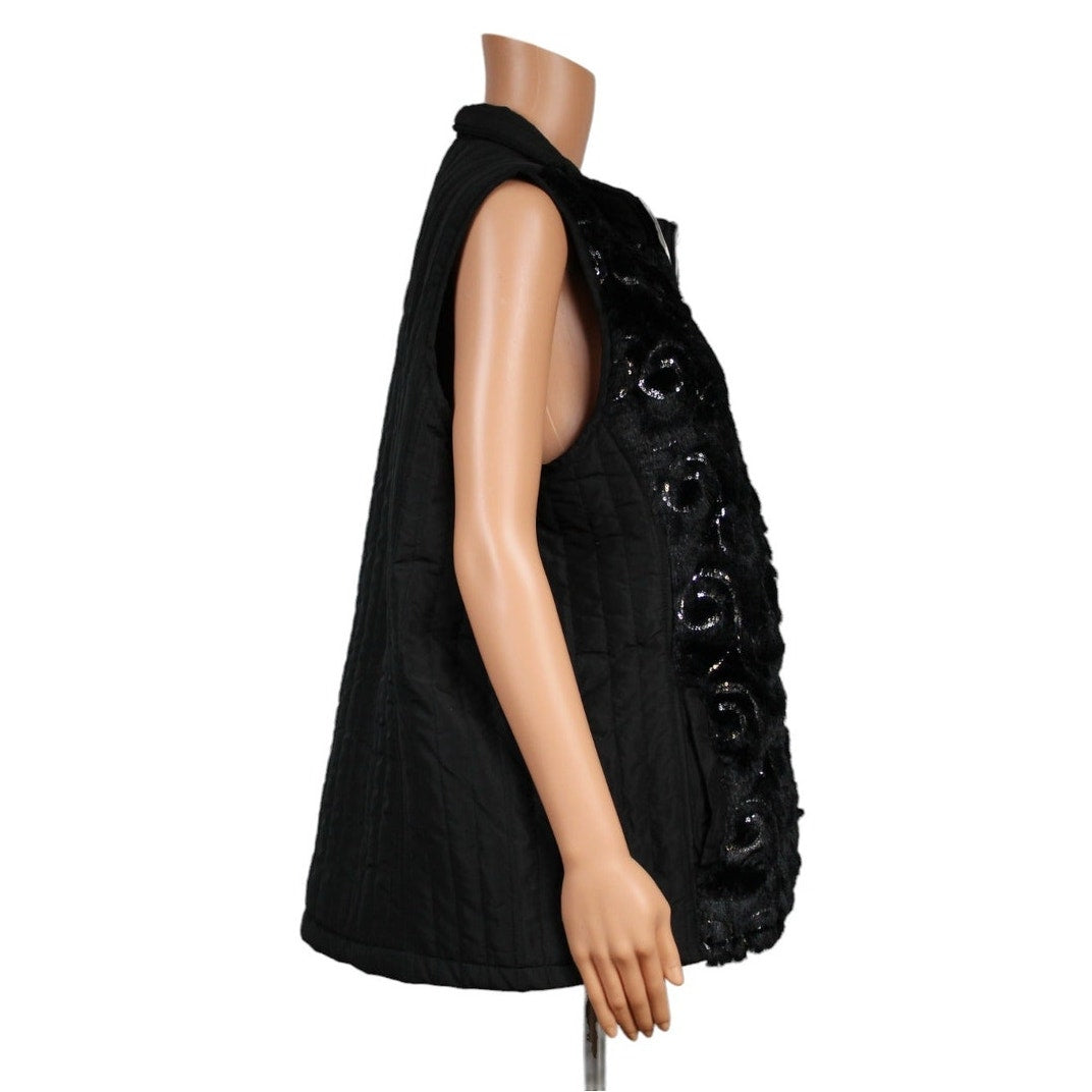 Ac-tiv-ology Women's XL Black Quilted Vest Faux Fur Front Panel Zipper Sleeveless - Image 2