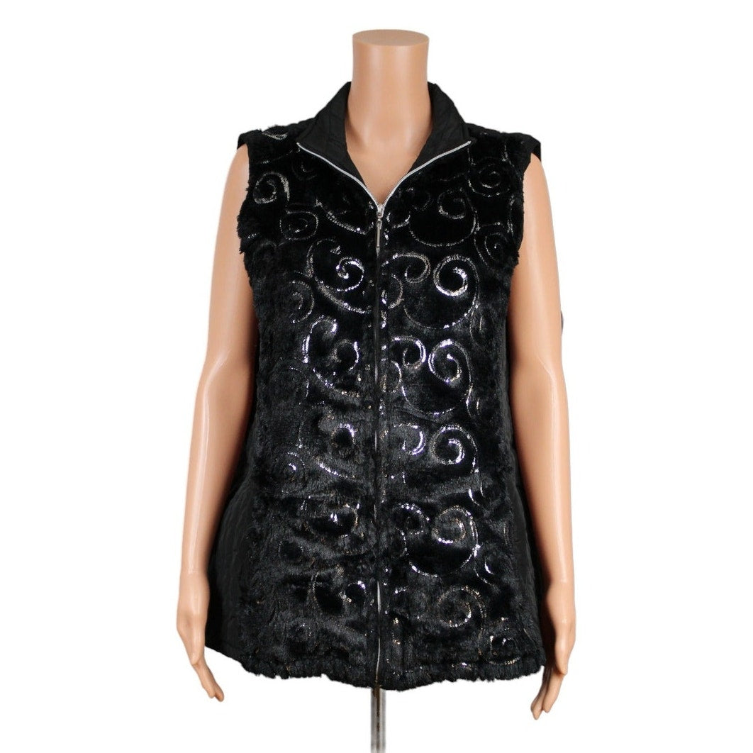 Ac-tiv-ology Women's XL Black Quilted Vest Faux Fur Front Panel Zipper Sleeveless - Image 1