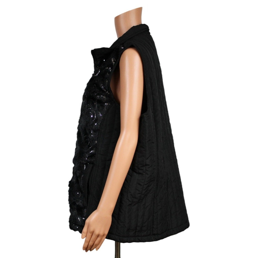 Ac-tiv-ology Women's XL Black Quilted Vest Faux Fur Front Panel Zipper Sleeveless - Image 4