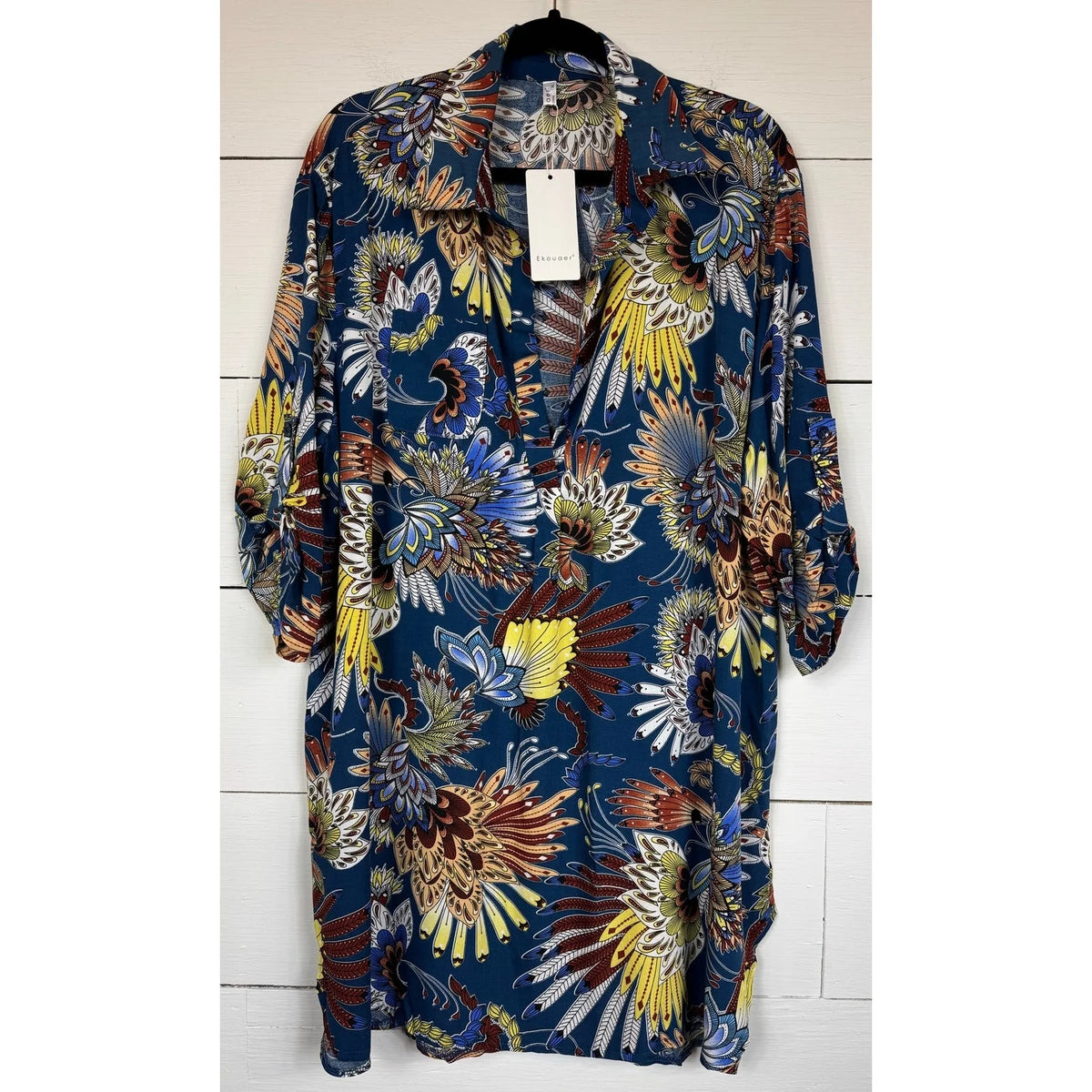 Ekouaer Blue Tunic Blouse Women's Size XL - Image 1