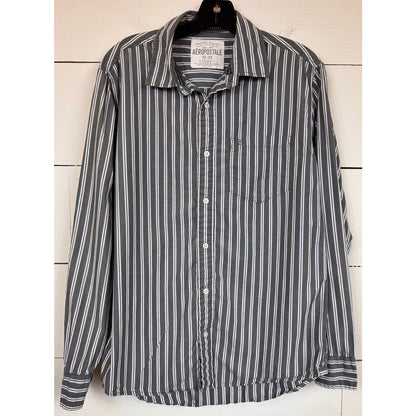 Aeropostale Gray Striped Button Up Shirt Men's Size Medium - Image 1
