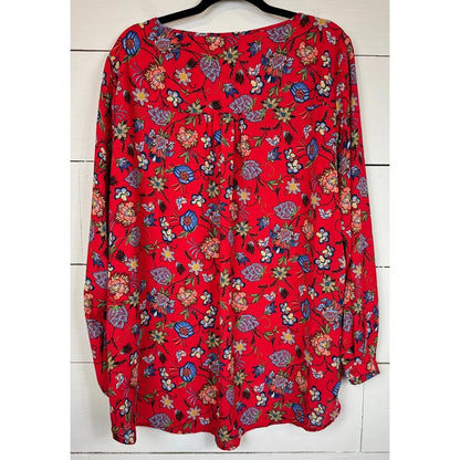 Chelsea & Theodore Red Floral Blouse Women's Size XL - Image 2