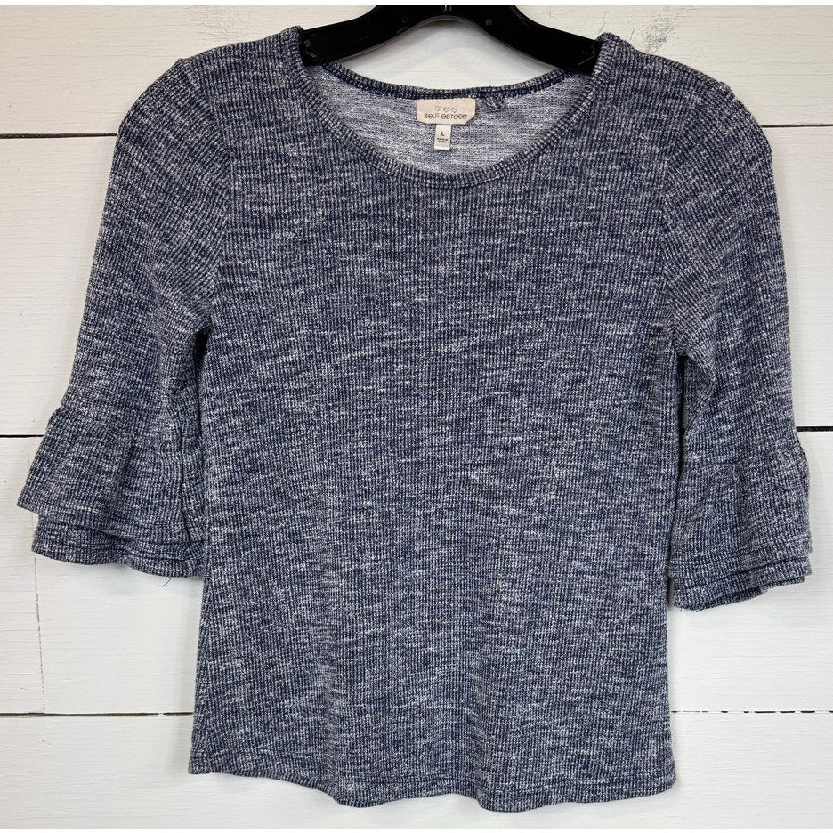Self Esteem Blue 3/4 Sleeve Knit Blouse Girl's Size Large - Image 1