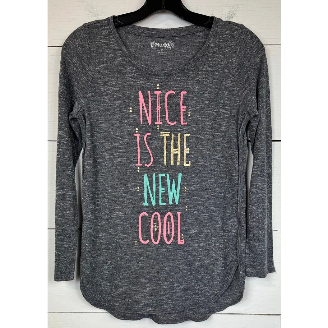 Mudd Gray Long Sleeve T-Shirt Girl's Size 14 - Image 1