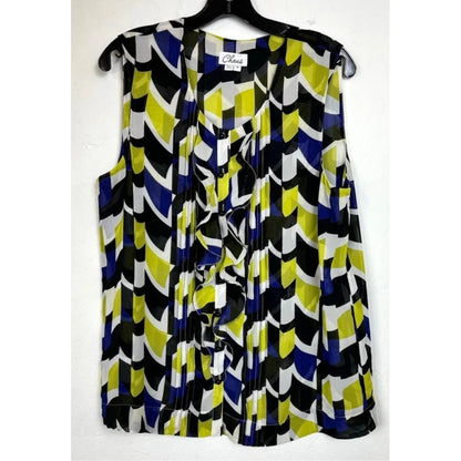 Chaus Green & Blue Sleeveless Button Up Blouse Women's 14 - Image 1