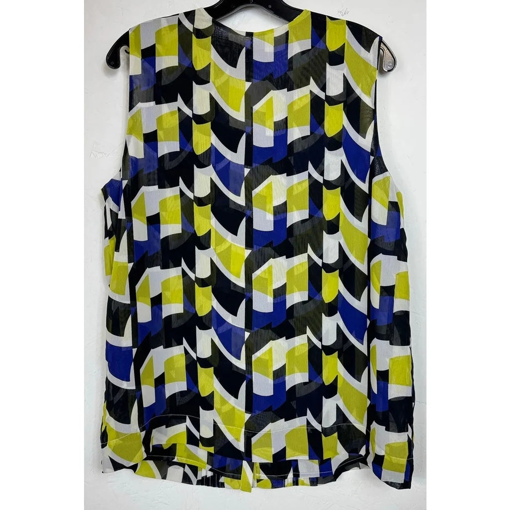 Chaus Green & Blue Sleeveless Button Up Blouse Women's 14 - Image 2