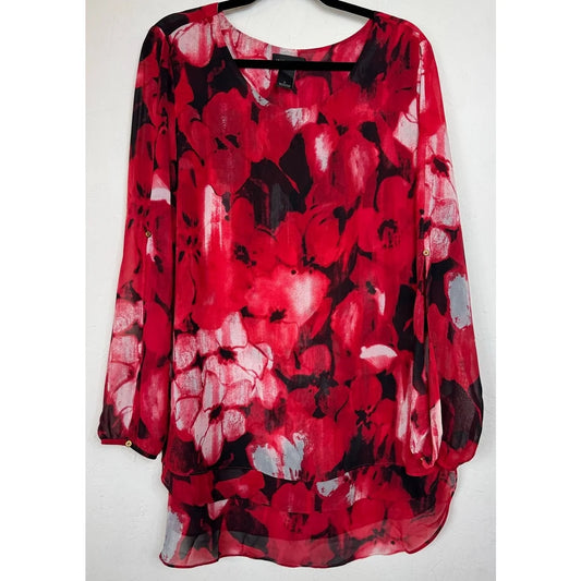 Investments Red Long Sleeve Blouse Women's Large - Image 1