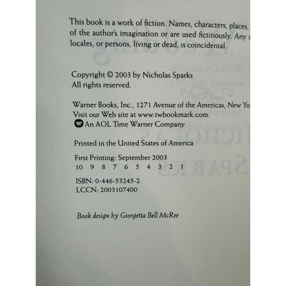 The Wedding by Nicholas Sparks (Hardcover) (First Printing) - Image 7