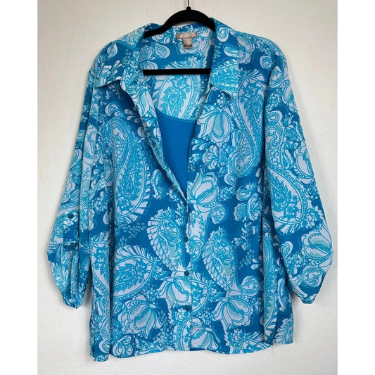 White Stag Blue 3/4 Sleeve Button Up Blouse Women's 3X - Image 1